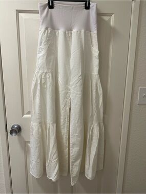 White Tiered Wide-Leg Pants with Smocked Waistband